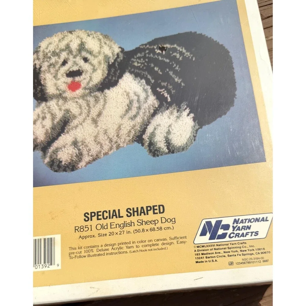 1986 National Yarn Crafts R851 Old English Sheep Dog Latch Hook Kit 20x27 VTG
